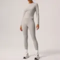 Conjunto deportivo de mujer top manga larga y leggings talle alto gris claro para fitness. - S / Parte Superior e Inferior / Gris Escarcha