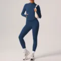 Conjunto de fitness para mujer con chaqueta deportiva azul con cremallera y mallas. - XL / Parte Superior e Inferior / Azul Insignia