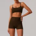 Ensemble Yoga Sans Couture Marron Femme Crop Top Short Taille Haute Sport Fitness - S / Haut et Bas / Café Foncé