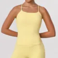 Gele kruisrug yoga tanktop voor dames, mouwloze fitness workout crop top voor sportkleding. - S (Aanbevolen 40-52.5kg) / Tops / Geel
