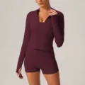 Ensemble de yoga de sport pour femme veste zippée à manches longues short de fitness séchage rapide - M / Ensemble / Violet Giga