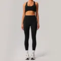 Completo yoga nero senza cuciture da donna, reggiseno sportivo traspirante e leggings fitness. - Nero (Reggiseno + Pantaloni)