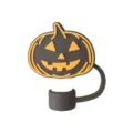 Silicone Halloween pumpkin straw topper dust cover for 10mm straws, cute cartoon design - Fits 10mm Straws / Black Pumpkin Head