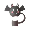 Close-up of cute black silicone bat straw topper for Halloween theme - Fits 10mm Straws / Black Bat