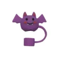 Detail view of a purple bat-shaped silicone straw cover for 10mm straws. - Fits 10mm Straws / Purple Bat