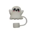 Detail view of a cute white ghost silicone straw cover cap for Halloween theme decor - Fits 10mm Straws / White Ghost