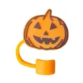 Orange pumpkin silicone straw topper cover cap for 10mm dustproof straws decoration - Fits 10mm Straws / Orange Pumpkin