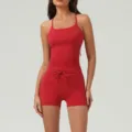 Conjunto deportivo rojo para mujer, camiseta de tirantes y pantalones cortos para yoga. - S / Parte Superior e Inferior / Rojo Ardiente