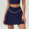 High waist pleated tennis skirt in dark blue, quick dry athletic fitness short skirt. - XL (Recommended 125-135 Jin) / Dark Blue