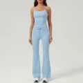Ensemble débardeur côtelé et pantalon évasé bleu clair, vêtement de sport yoga confortable. - S / Haut et Bas / Bleu ciel