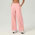Rosa hochwaessrige weite Jogginghose und laessige gerade Yoga Fitness Hose fuer Damen - S / Kirschblütenrosa