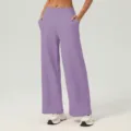 Hohe Taille weite Jogginghose lässige Sport Yoga Hosen mit Taschen für Damen Sportbekleidung. - S / Lila