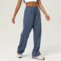 Pantalon de chandal ancho tinta alta cordon azul mujer fitness deporte casual - S / Azul grisáceo denim