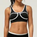 Soutien-gorge de sport colorblock noir avec bordure blanche, haut de fitness élégant. - S (Recommandé 65B-70C) / Noir