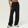 Pantalón de chándal negro de talle alto para mujer, joggers holgados y cómodos con cordón. - S / Negro