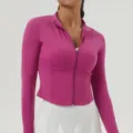 Damen sportliche Langarm Jacke mit Reißverschluss für Yoga Laufen Fitness Workout. - S / Oberteile / Fuchsia