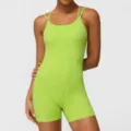 Combinaison de yoga et fitness vert lime à dos croisé et fines bretelles femme - S / Vert citron