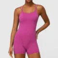 Combinaison de yoga de sport fuchsia pour femme avec bretelles croisées et dos nu fitness. - S / Rose Vif Brillant