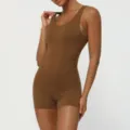 Brauner Damen Fitness Yoga Jumpsuit Sportbekleidung, elastischer Gym Romper für Workout. - S (Empfohlen 42.5-50kg) / Kaffee