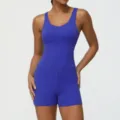 Königsblauer Sport Yoga Jumpsuit, breite Träger figurformender Fitness Body für Damen. - S (Empfohlen 42.5-50kg) / Leuchtendes Blau