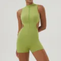 Femme élégante combinaison de yoga sans manches zippée avec découpe fitness sport romper - XL / Vert Fruit