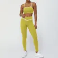 Cross waist yoga set for women, chartreuse fitness workout activewear two piece outfit. - Lemon Yellow (Trousers Set)