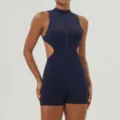 Combinaison de yoga sans manches bleu marine zippée avec découpes latérales pour sport fitness. - XL / Bleu Marine