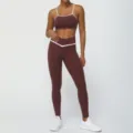 Women two piece yoga set sports bra and crossover high waist fitness gym activewear - Purplish Red (Trousers Set)