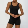 Tuta sportiva nera senza maniche, comoda rompers da yoga elasticizzata per donna. - Nero