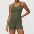 Olivgrüner einteiliger Yoga Jumpsuit breiter Träger Body Shaper Sportbekleidung neu - S (Empfohlen 42.5-50kg) / Moosgrün