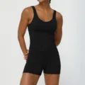 Schwarzer, breiter Träger V-Ausschnitt einteiliger Yoga-Jumpsuit figurformende Sportbekleidung. - Schwarz