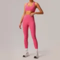 Set yoga con reggiseno sportivo e leggings rosa, abbigliamento fitness senza cuciture allenamento. - Rosso rosa (reggiseno e pantaloni)