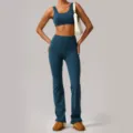 Women's two piece yoga set athletic crop top and high waist flare pants for fitness workouts. - S / Top And Bottom / Badge Blue