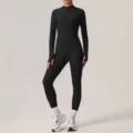 Ensemble de yoga noir à manches longues et fermeture éclair pour femmes fitness survêtement - S / Ensemble / Noir Premium