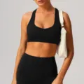 Ensemble de sport noir soutien-gorge de yoga et pantalon taille haute fitness femme - XL (Conseillé 80D-85C) / Hauts / Noir