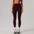 Leggings de yoga taille haute femme, pantalon de fitness gainant en bordeaux foncé. - XL (Suggéré 62.5-67.5kg) / Rouge Cerise