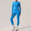 Ensemble de sport pour femme veste de yoga zippée manches longues et leggings bleus fitness. - S / Ensemble / Bleu Futur