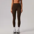 Legging de yoga marron foncé taille haute gainant, pantalon de sport fitness femme moulant. - XL (Suggéré 62.5-67.5kg) / Café Foncé