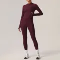 Ensemble veste de sport zippée et legging de yoga bordeaux pour femmes, vêtements de sport. - S / Ensemble / Violet Giga