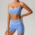 Conjunto de yoga fitness con sujetador deportivo y pantalones cortos azul claro. - S (Recomendado 42.5-50kg) / Parte Superior e Inferior / Azul Colorido (Shorts + Sujetador)