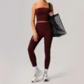Set yoga fitness senza spalline asciugatura rapida crop top e leggings variante donna - Viola profondo (bandeau e pantaloni)