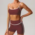 Conjunto de Deporte Mujer Secado Rápido Crop Top y Pantalones Cortos Fitness Yoga - S (Recomendado 42.5-50kg) / Parte Superior e Inferior / Púrpura Vinagre (Shorts + Sujetador)