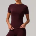 Camiseta deportiva de manga corta y cuello redondo slim para mujer yoga fitness burdeos - XL / Rojo Cereza