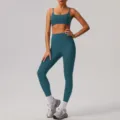 Solid color seamless yoga set high stretch breathable fitness activewear for women. - S / Top And Bottom / Badge Blue
