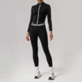 Conjunto deportivo negro de mujer con chaqueta con cremallera y leggings yoga fitness - S (Recomendado 42.5-50kg) / Parte Superior e Inferior / Negro (Pantalones + Chaqueta)