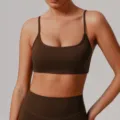 Reggiseno sportivo marrone con scollo a U senza maniche fitness yoga crop top sportivo - Marrone scuro