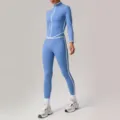 Women light blue athletic yoga set long sleeve zip up top and high waist leggings fitness. - S (Recommended 85-100 Jin) / Top And Bottom / Colorful Blue (Pants + Jacket)
