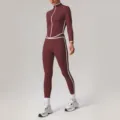 Maroon athletic zip-up top and high waist leggings matching yoga set for gym fitness. - S (Recommended 42.5-50kg) / Top And Bottom / Vinegar Purple