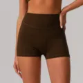 Pantalones cortos de yoga de cintura alta para mujer control de barriga fitness deporte - XL / Café Oscuro