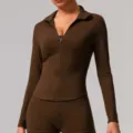 Damen slim fit langarm reißverschluss yoga jacke fitness sport laufshirt sportswear - XL / Oberteile / Dunkelbraun